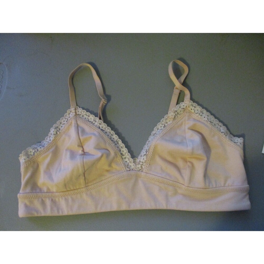 Jenni Lace Trim Bralette Womens L On Repeat Nude Beige Wireless Cotton Stretch